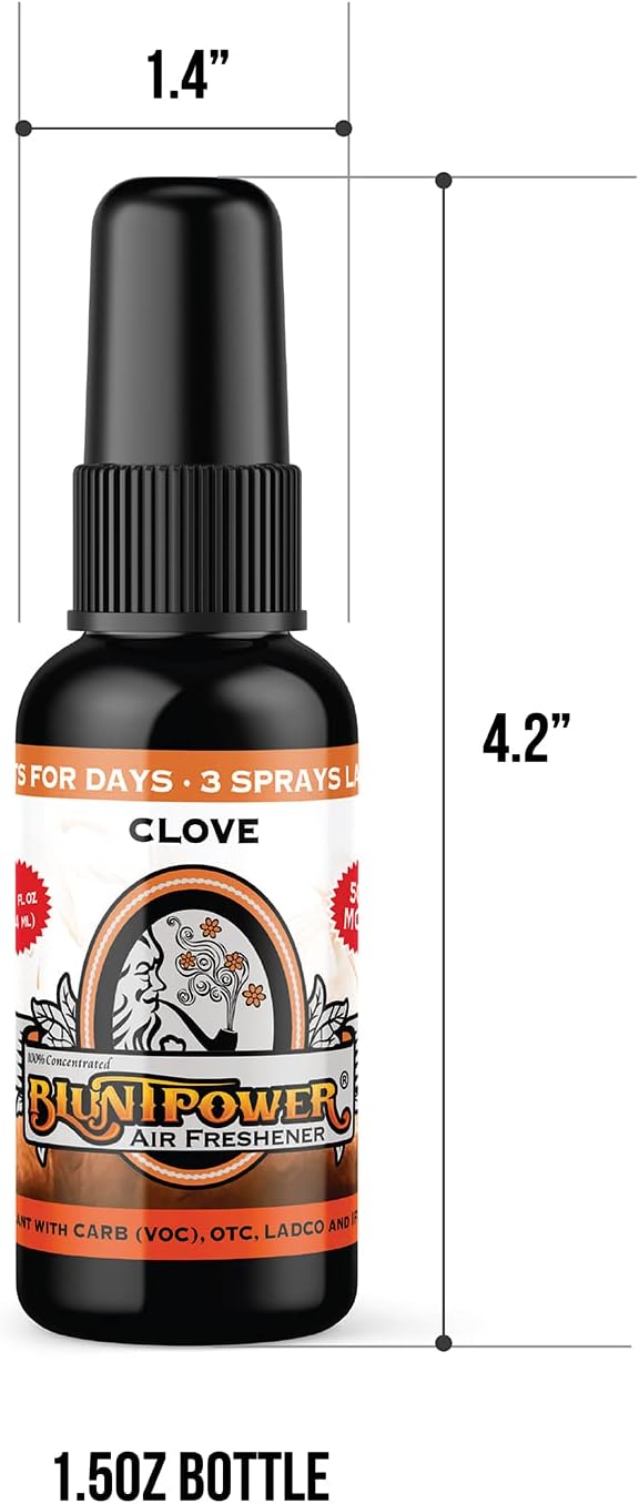 BluntPower Clove Concentrated Air Freshener for Room and Car - Oil-Based Diffuser Spray Bottle - Long-Lasting Bathroom, Car Freshener & Odor Eliminator (1 Pack)