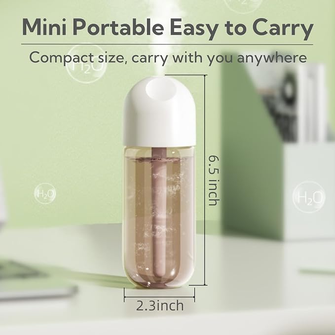 Portable Small Humidifier Dual Nozzle - Large Cool Mist Humidifiers Double Spray Ports, Water Shortage Protection, Ultra-Quiet, Mini Humidifier for Bedroom Plants Office Car Travel (P05)