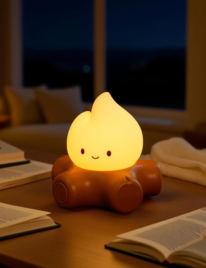 Chibi Campfire Night Light, Silicone, LED Flickering Flame Lights, Dimmable, Rechargeable Bedside Nightlight, Anime Kawaii Lamp Décor