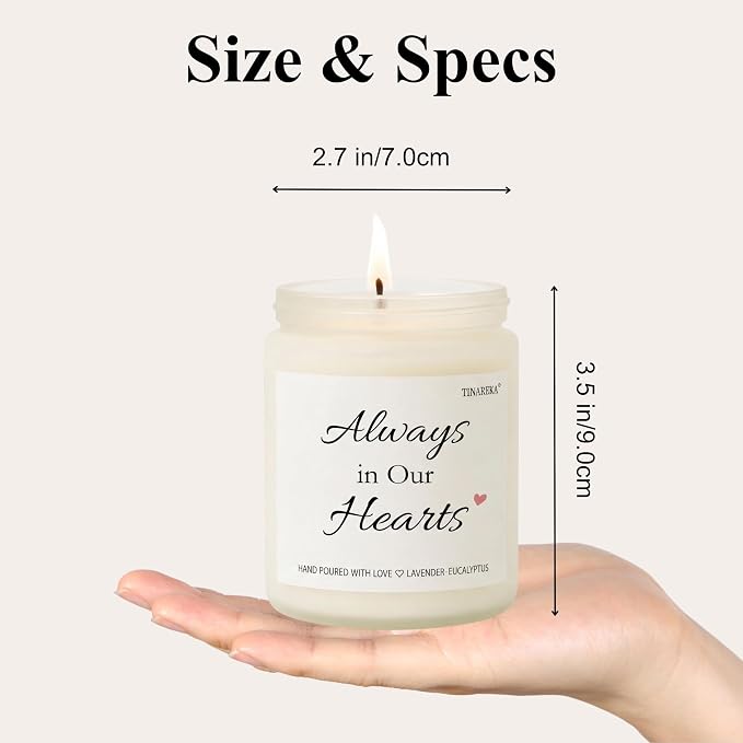 Sympathy Gift for Loss of Loved One - Always in Our Hearts Memorial Candle, Lavender Scented Soy Wax, Bereavement Gifts for Grief Support, 40 Hour Burn Time, Condolence Gift (H102)