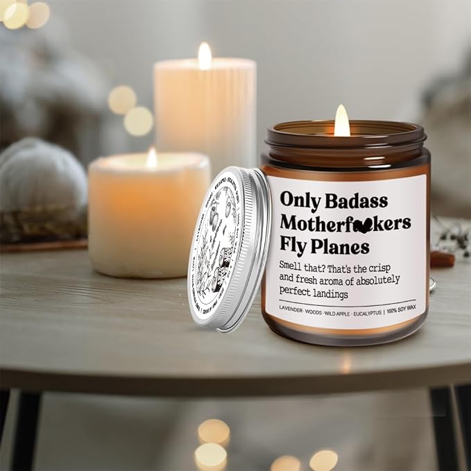 Pilot Gifts for Men, Women Lavender Wood Wild Apple Eucalyptus Candle 9OZ, Flight School Birthday, Christmas, Aviation Gifts for Pilots, Student, Funny Airplane Gift for Dad, Boyfriend, New Aviator