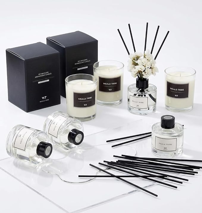 WEALD TRIBE Real Flower Reed Diffuser Set of 3 for Bathroom Shelf Decor, Sticks Diffuser with Essential Oils Included | Eucalyptus & Lavender,Jasmine,Sandalwood Rose Scent(1.7 fl oz/Pack)
