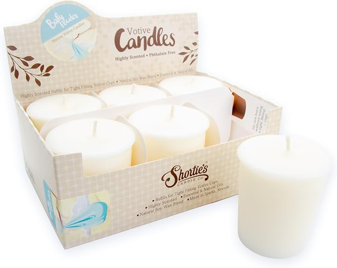 Baby Powder Soy Votive Candles - Scented with Natural Fragrance Oils - 6 White Natural Votive Candle Refills - Fresh & Clean Collection