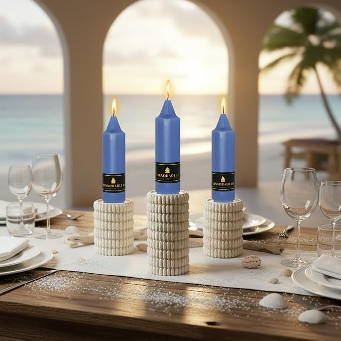 5 inch Short Taper Candle 4 Pack Handmade Haze Blue Candles Unscented Smokeless Pastel Candlesticks for Holiday Wedding Dinner Party Seasonal Celebration Birthday Home Decoration
