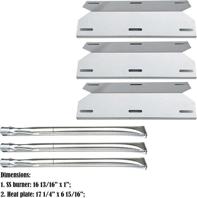 Parts Kit DG105 Replacement for Charmglow Home Depot 3 Burner 720-0230; 720-0036-HD-05 Gas Grill Burners & Heat Plates (Stainless Steel Burner + Stainless Steel Heat Plate)
