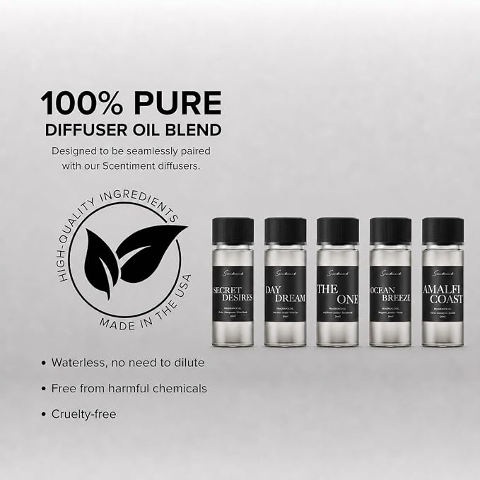 Scentiment Luxury Hotel Scents – 5 Diffuser Oil Set | Secret Desires, Day Dream, The One, Ocean Breeze & Amalfi Coast | Fresh Floral, Woody & Citrus Scents Home Fragrance Oils 5 x 0.68 fl oz (20 mL)