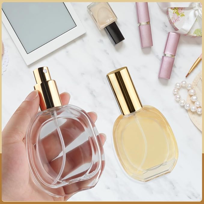 6 Pcs 50ml/1.7oz Glass Spray Bottle Clear Empty Perfume Atomizer Refillable Spray Container with Fine Mist Sprayer Pump for Fragrance Essential Oil Travel - Golden Lid