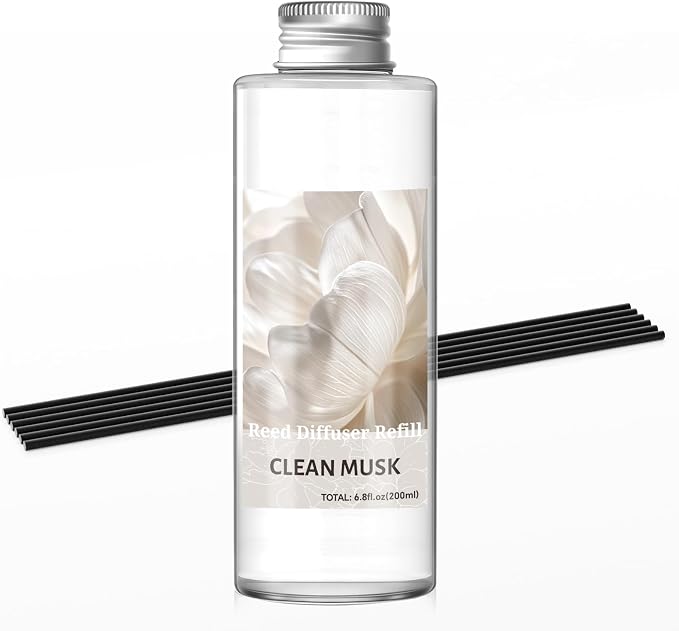 SCENTORINI Reed Diffuser Oil Refill, Clean Musk Diffuser Oil 6.76 Fl Oz, Natural Scented Essential Oil Refill Long Lasting Summer Home Fragrance for Room Spa Aromatherapy Bathroom