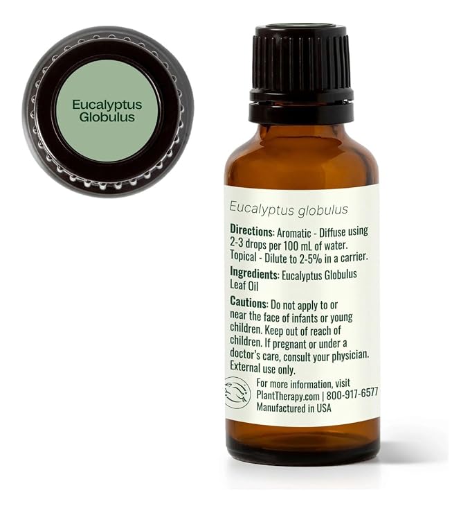 Plant Therapy Eucalyptus Globulus Essential Oil, 30 mL (1 oz), for Diffuser, Skin, Hair, Aromatherapy DIYs, and Clear Breathing, 100% Pure and Undiluted Essential Oil
