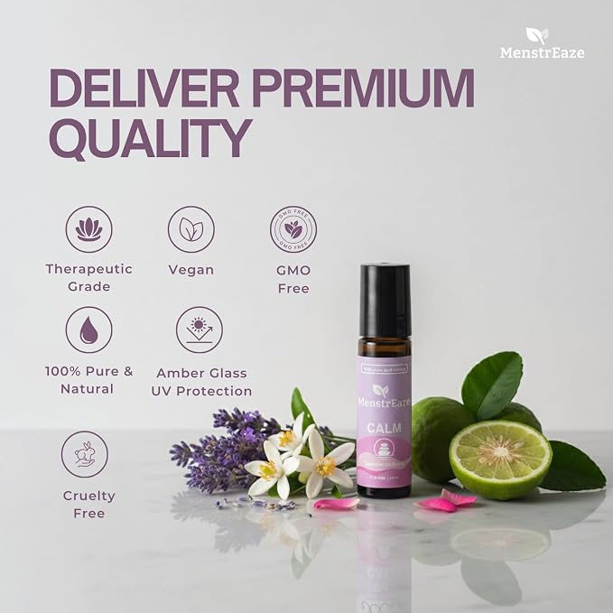 Natural Calm Essential Oil Roll On with Lavender, Neroli, Bergamot, & Rosehip Oil, Stocking Stuffer for Girls and Women, Stress Relief, Long Lasting Emotional Balance, Self Care Gifts for Women, 10ml