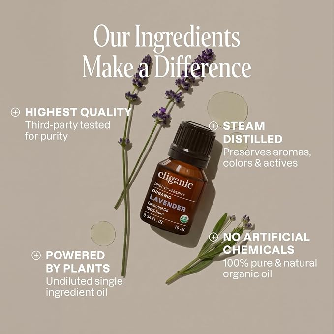 Cliganic Organic Lavender Essential Oil, 0.5oz - 100% Pure Natural Undiluted, for Aromatherapy Diffuser | Non-GMO Verified