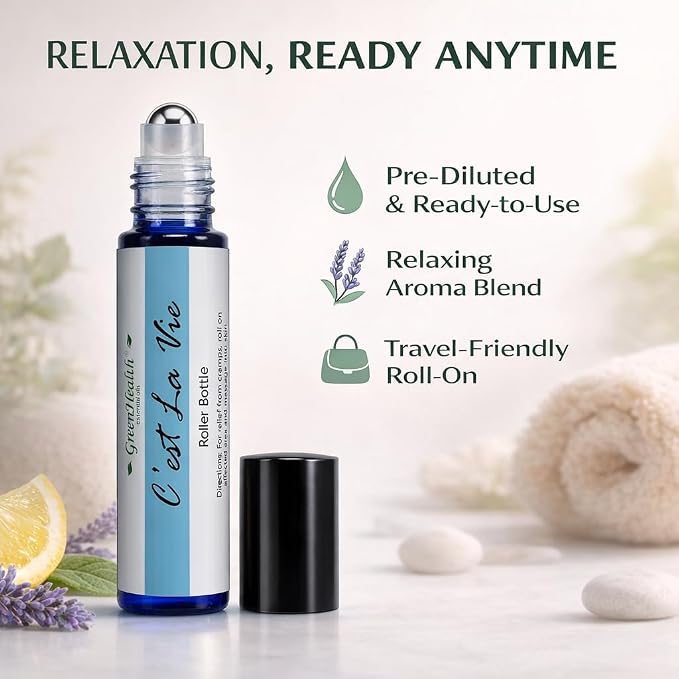 GreenHealth C’est La Vie Essential Oil Roll-On (10 ml) – Pre-Diluted Relaxing Aromatherapy Blend, Ready-to-Use Rollerball, Travel Size Calming Scent