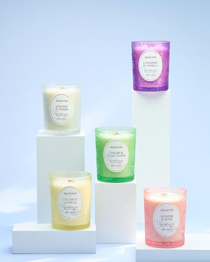 M&SENSE English Tea Soy Candle, Cracking Wooden Wick 18oz | 100 Hours Long Lasting, Clean Burn, Summer Aromatherapy, Non-Toxic, Relaxing Gifts For Women