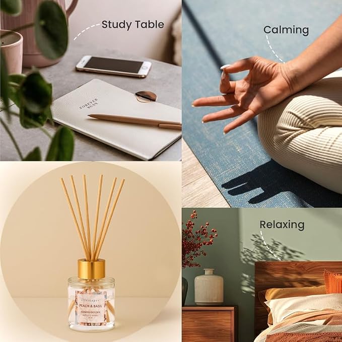 Lifescapes Reed Diffuser - 30ml Peach & Basil | Refreshing Home Fragrance for Relaxation and Dcor
