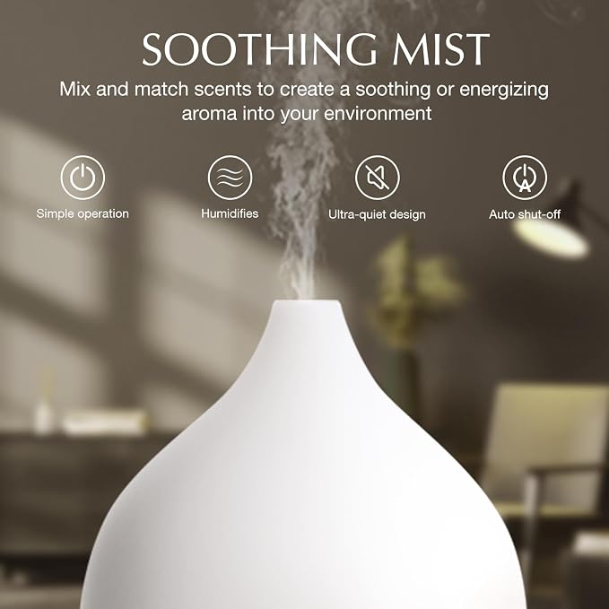 SALKING Essential Oil Diffuser, 100ml Small Aromatherapy Diffuser for Essential Oils, Auto Shut-Off Ultrasonic Diffusers, Cool Mist Humidifier with Warm White Lights, for Office Home (White)