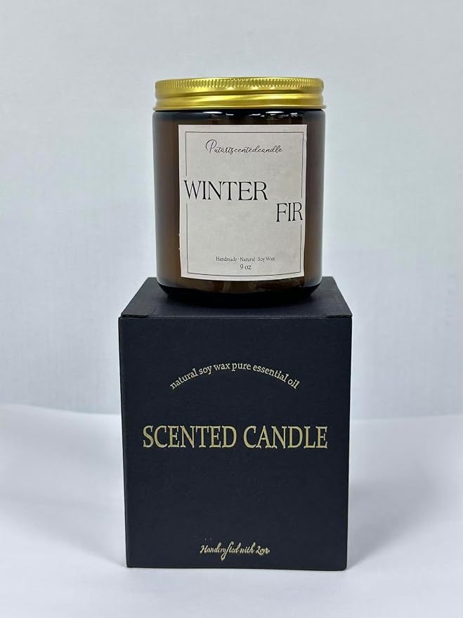 Fir Scented Candles for Home, Natural Soy Wax Aromatherapy Non Toxic Winter Fir Candle Gifts for Women Men, Home Fragrance Decoration Glass Jar Candle for Meditation and Relaxation (9oz)