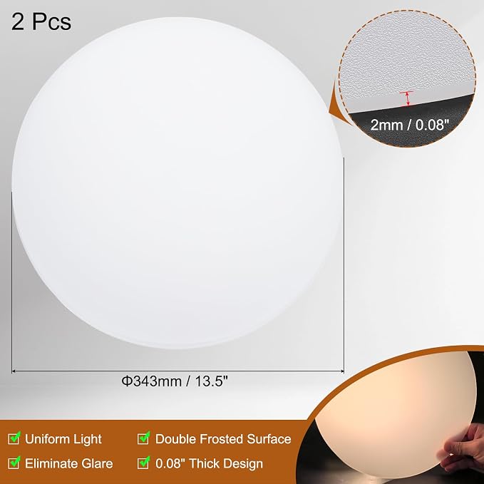 PATIKIL 13.5" Diameter Lampshade Diffuser, 2 Pcs 2mm Thick Round Diffuser Sheet for Drum Lampshades, Pendants Light, DIY Light Shield, Frosted White