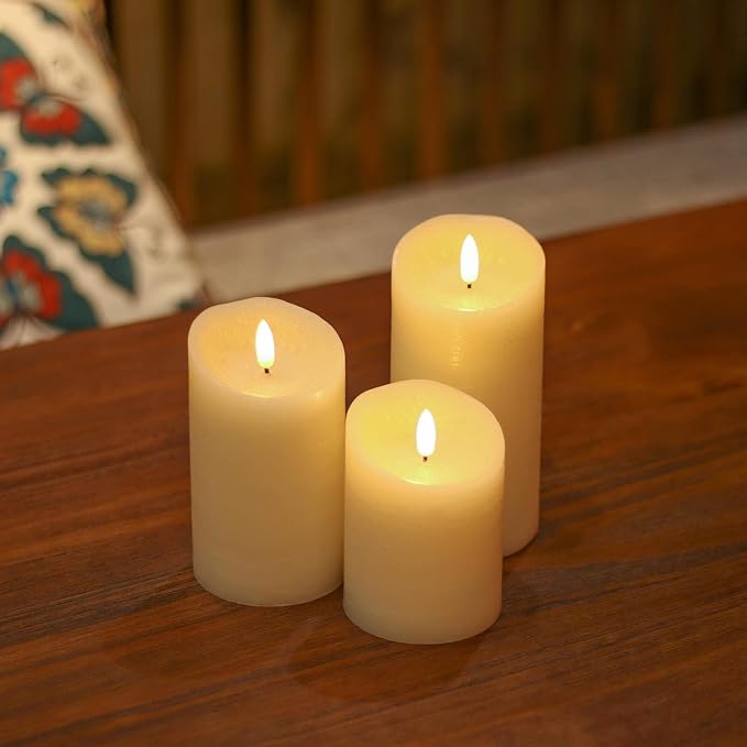 ANGELLOONG Flickering Flameless Candles with Remote, Real Wax Battery Operated Candles with Timer for Home Decor, Set of 3 LED Fake Candle for Fall Wedding Halloween Chirstmas Decoration, Ivory White