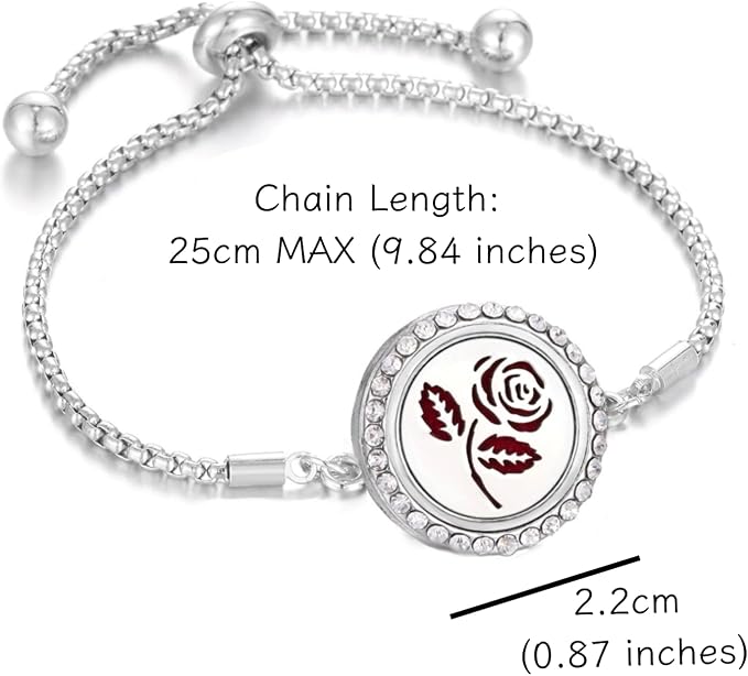 Stainless Steel CZ Essential Oil Diffuser Bracelet Rose Flower Aromatherapy Locket Bracelet with 10 Pcs Refill Pads for Women