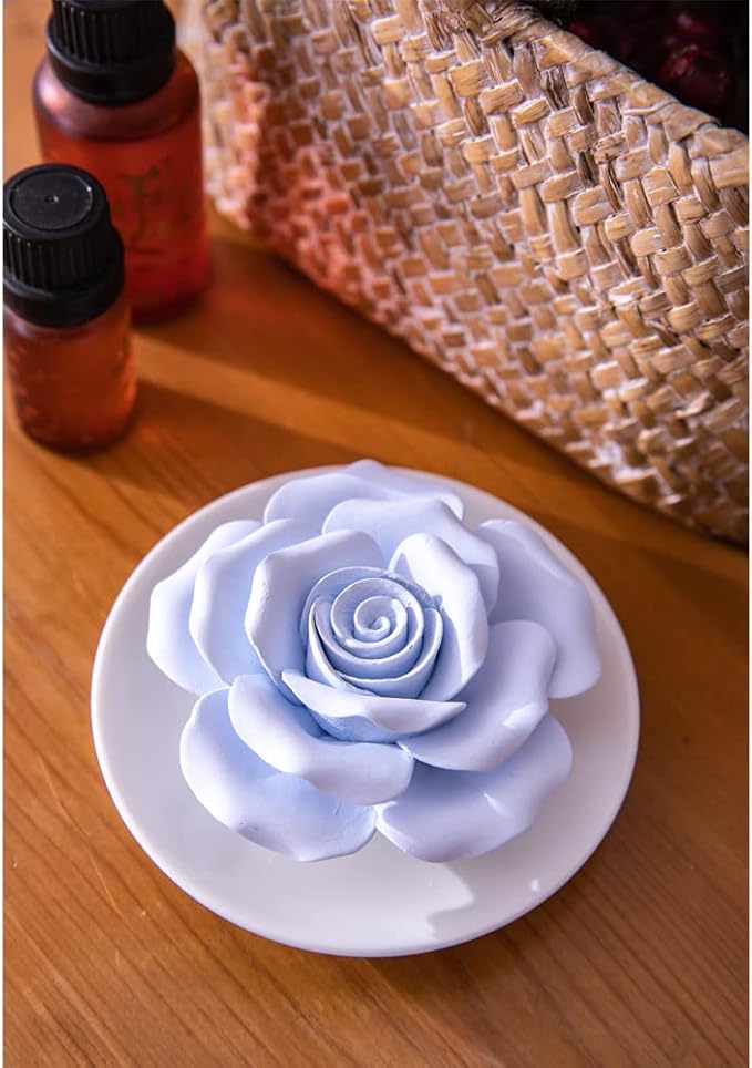 Essential Oil Passive Flower Diffuser -Non-Electric Porcelain Aromatherapy Diffusers for Small Mini Room, Desk Decorative, Bathroom (Blue Rose)