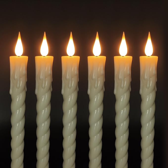 Flameless Taper Candles with Remote,Timer, Dimmer,9.7 Inch Ivory 6 Pack LED Candlesticks,Realistic Wax Drip,Taper Candles Battery Operated Flickering for Christmas Wedding Halloween Home Decor