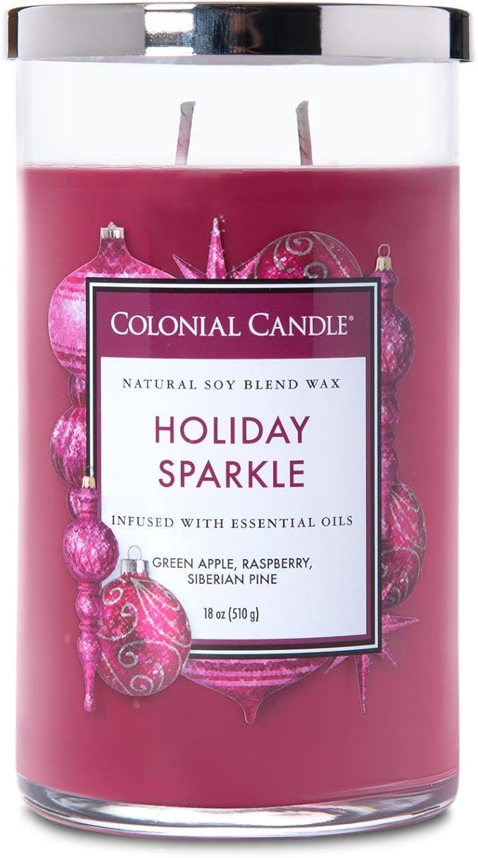 Colonial Candle Scented Jar Candle, Classic Cylinders, Holiday Sparkle, 2 Wick, 19 oz, Purple