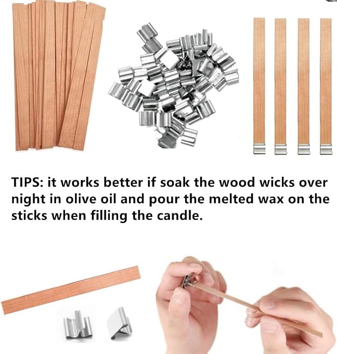 100pcs Wood Wicks for Candles,Wood Wicks for Candles Making Smokeless Wooden Candle Wicks with Trimmer Natural Crackling Wooden Wicks for Candle Making 5.1x0.5x0.04inch DIY Craft