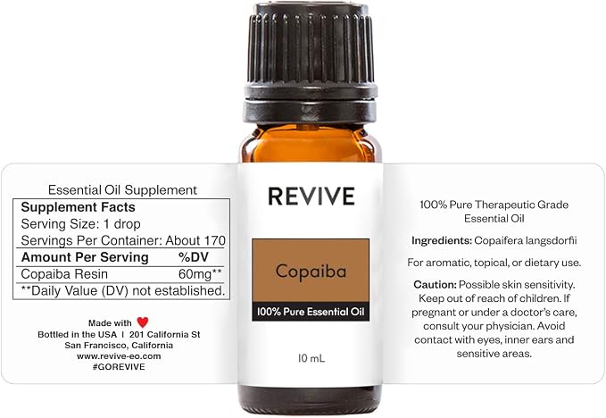 Copaiba Essential Oil by Revive Essential Oils - 100% Pure Therapeutic Grade, for Diffuser, Humidifier, Massage, Aromatherapy, Skin & Hair Care
