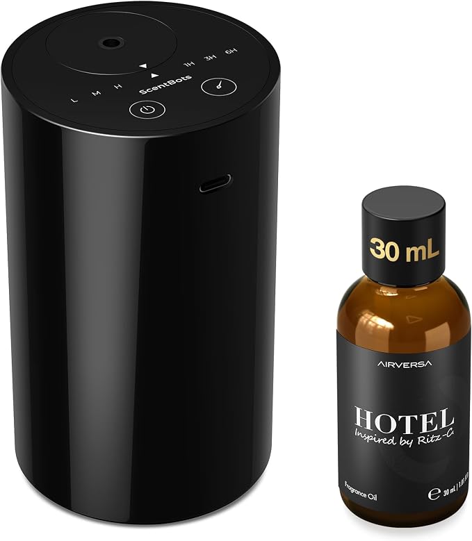 Waterless Essential Oil Diffuser Starter Kit, Battery Operated Diffuser Oil Machine, Portable Aroma Diffuser for Home Car Office, ANZ Black Kit-A