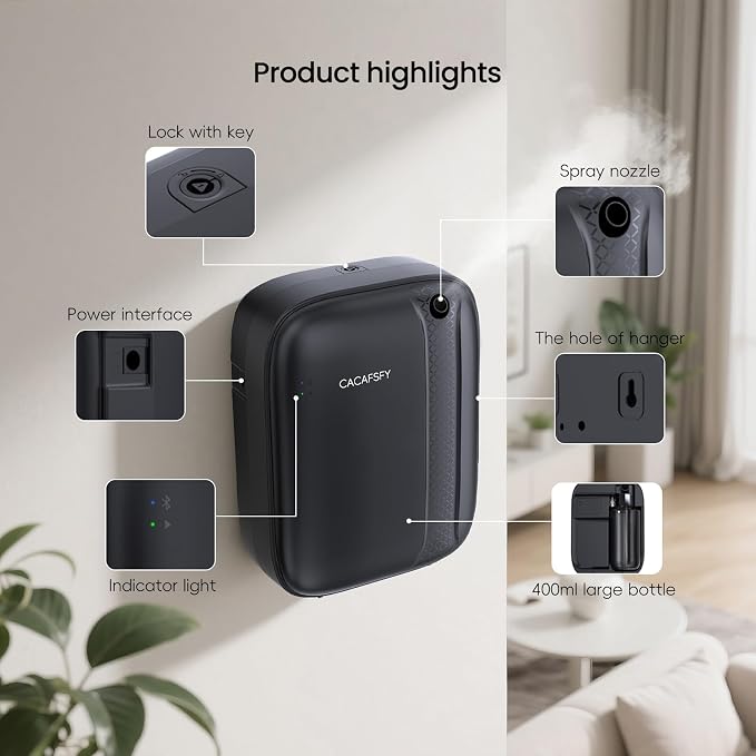 Waterless Essential Oil Diffuser,(2 * 50ml Fragrances Included) 3000 Sq.Ft Coverage 400ml Capacity Hotel Scent Diffuser,Cold Air Tech, App & Button Control,Scent Diffusers for Home Large Room (Black)