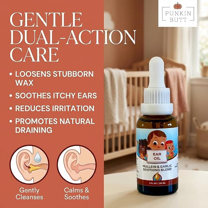 Punkin Butt Baby Ear Oil | Organic Garlic, Mullein, Calendula Ear Drops Safe for Infants (1 oz)