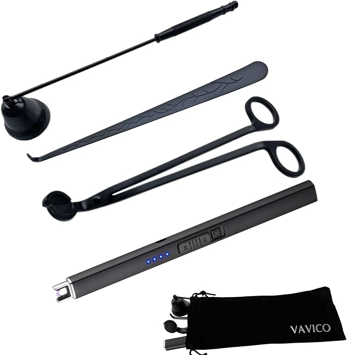 Candle Wick Trimmer Cutter Snuffer Arc Lighter Set Candle Care Kit Electric Plasma USB Rechargeable Long Windproof Lighter Candlesnuffer Candles Wicks Dipper (Matte Black)