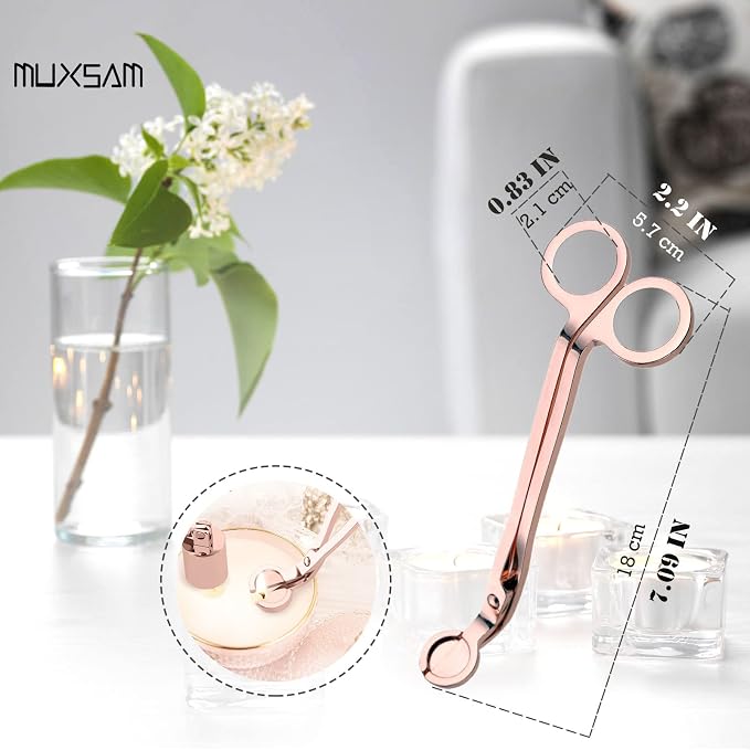 MUXSAM Candle Wick Trimmer, Wick Cutter, Steel Candle Scissor, Wick Clipper, Candle Shear Candle Care Tool for Scented Candle Lovers Gifts, Safely Remove Cut Wick Reduce Soot, Rose Gold