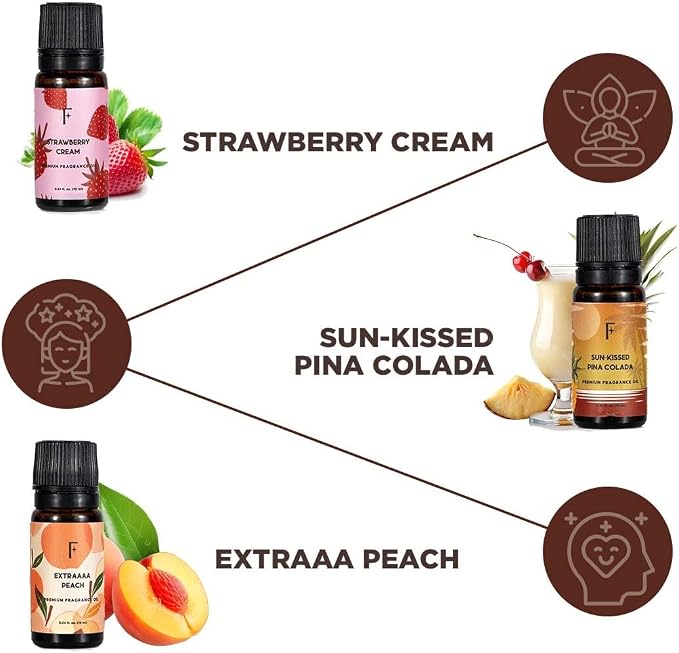 Folkulture Fruity Essential Oils Set for Diffuser | Pack of 3 Fruity Aromatherapy Oils – Peach, Strawberry | Refreshing Home Fragrance for Relaxation & Every Day Gifts Set