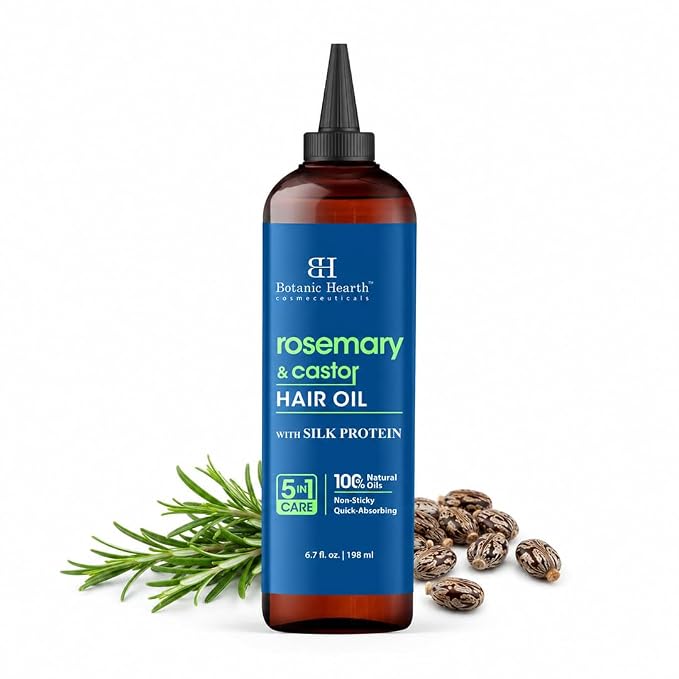 Botanic Hearth 100% Pure Rosemary Castor Oil For Hair Growth & Hair Treatment Oils 6.7 Fl Oz | Infused with coconut Oil | Hair Oil Repairs Dry Damaged Hair, Strengthening, Healthier | All Hair Types