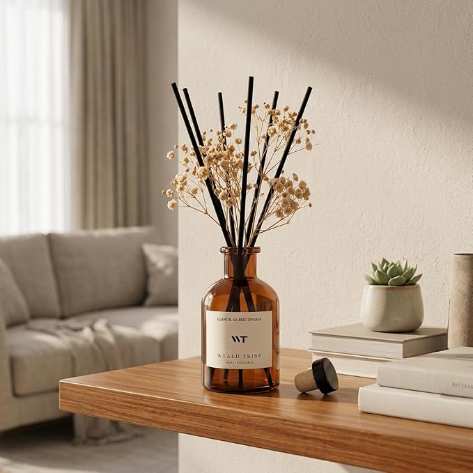 WEALD TRIBE Reed Diffuser Set for Bathroom Air Fresheners, Oil Diffuser Sticks | Fresh Linen Scent 4.0 fl oz Home Fragrance with Sticks Defusers | House Bedroom Office Shelf Decor
