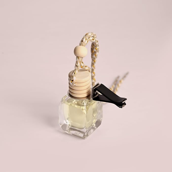 Llum Lily Sandal Hanging Car Air Freshener – Luxury Automotive Perfume Diffuser 10ml (0.34 fl oz), Long-Lasting Fragrance, Alcohol-Free Non-Toxic Car Scent, Glass Bottle With Wood Cap & AC Vent Clip