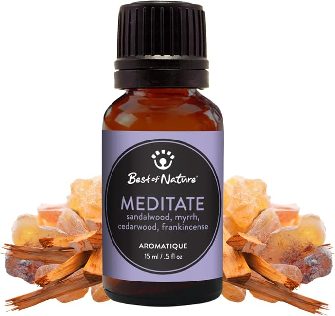 Best of Nature Meditate Essential Oil Blend – Sandalwood, Myrrh, Cedarwood & Frankincense – 100% Pure for Diffuser, Calm & Focus – Grounding Aromatherapy for Daily Rituals