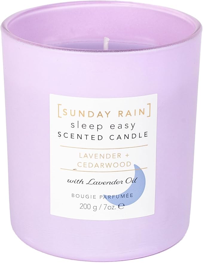 Sunday Rain Lavender Sleep Easy Soy Candle, with Aromatherapy Oils, Up to 40 Hours Burn Time, Soothing & Calming Fragrance, 265g