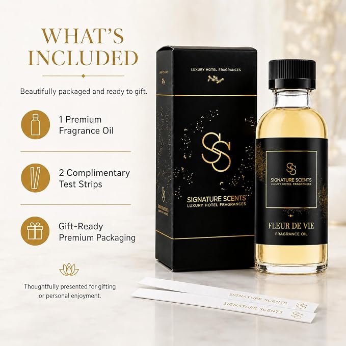 Signature Scents: Luxury Hotel Inspired Fragrance Oils for Diffusers - 4.05 Fl Oz with Bonus Samples (4.05 Fl Oz, Fleur De Vie)