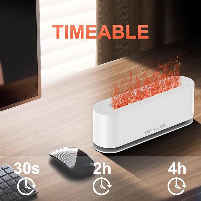 Upgraded Flame Fire Diffuser Humidifier, 7 Colors Changing Oil Diffuser, Ultra-Quiet Aroma Essential Oils Aromatherapy Diffusers for Large Room, Bedroom, Office(200ml Auto Off,Timeable,12Hrs)