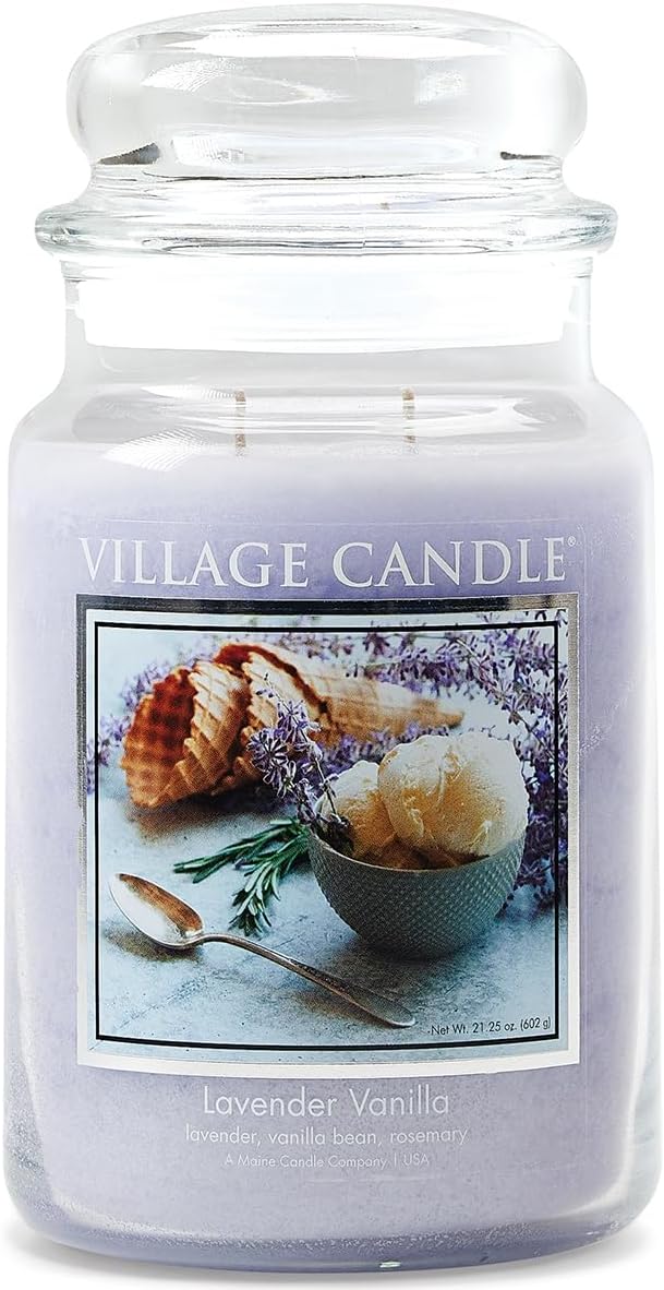 Village Candle Lavender Vanilla, Large Glass Apothecary Jar, Scented Candle, 21.25 oz.