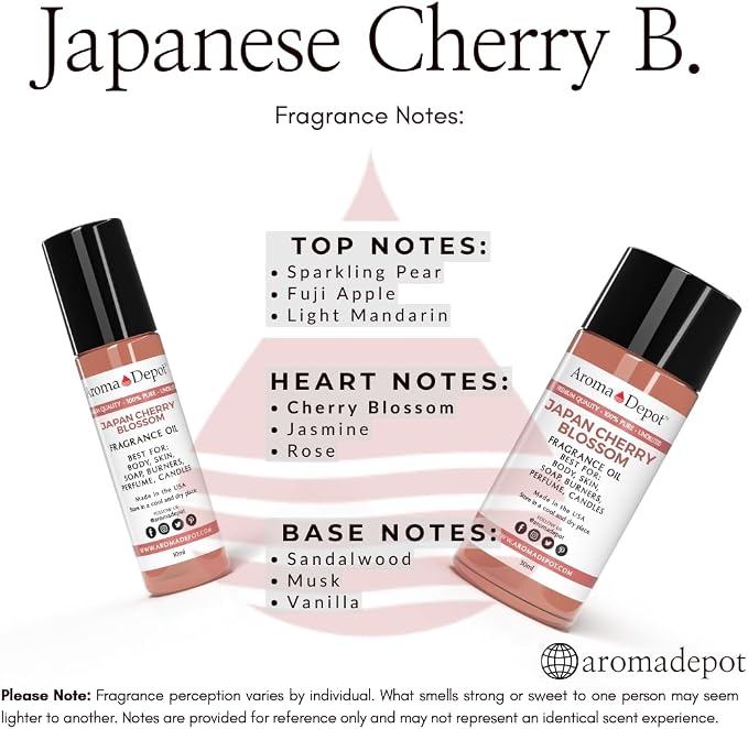 Aroma Depot 4 fl oz Japanese Cherry Blossom Fragrance Oil – Scent for Candle Making, Soap Making, Wax Melts, Diffusers, Body Oil Blends & Incense (120ml)