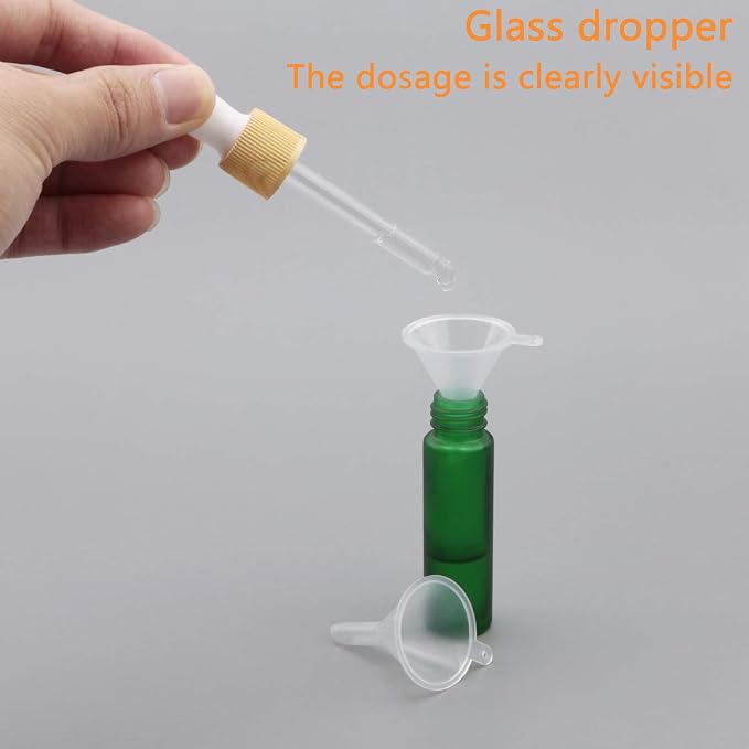 Ellbest 10pcs 10ml Essential Oil Dropper Bottle, Small Glass Bottles with Eye Dropper, Sample Vials with Dropper & Funnel for Travel, Perfume (Matte Green)