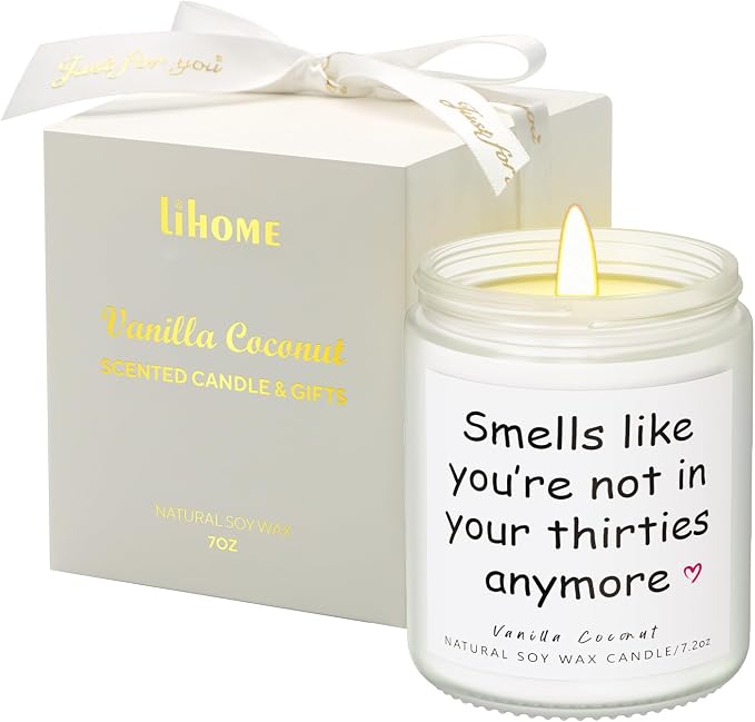 Lihome 40th Birthday Gifts for Her Him– Funny Birthday Candle & Decorations, Best Friend Gift Idea – Natural Soy Wax Vanilla Coconut Scented Candle (7oz)