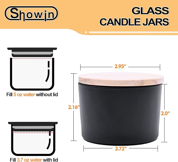 SHOWIN Thick Candle Jars for Making Candles 16 Pcs, 4 OZ Empty Jars with Wood Lids for Candle Making, Sample Container - Dishwasher Safe,Matte Black