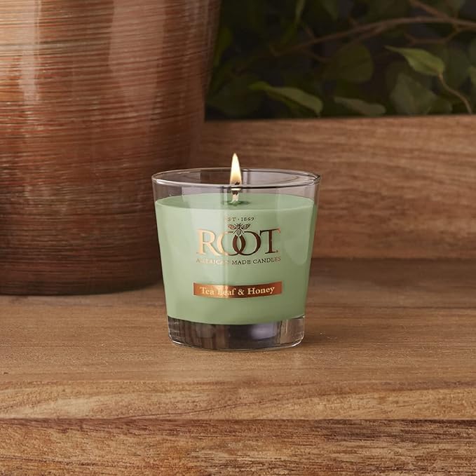 Root Candles Scented Candles Honeycomb Veriglass Premium Handcrafted Beeswax Blend Candle, Small, Tea Leaf & Honey