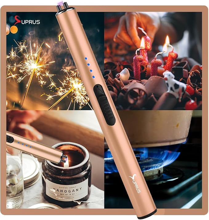 SUPRUS Electric Arc Windproof Flameless USB Rechargeable Lighter with Safety Lock for Candle (Peach Fuzz, 3 Packs)