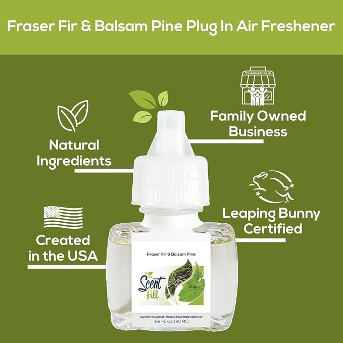 Scent Fill Fraser Fir & Balsam Pine Plug in Air Freshener, Scented Oil Refills, 2 Refills + Diffuser