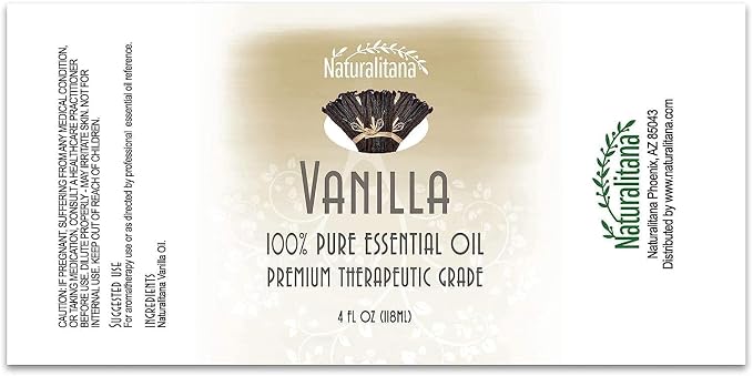 Naturalitana 4oz Vanilla Essential Oil for Diffuser, Soap, Vanilla Bath Bombs, Essential Oil Candle Making & Aromatherapy